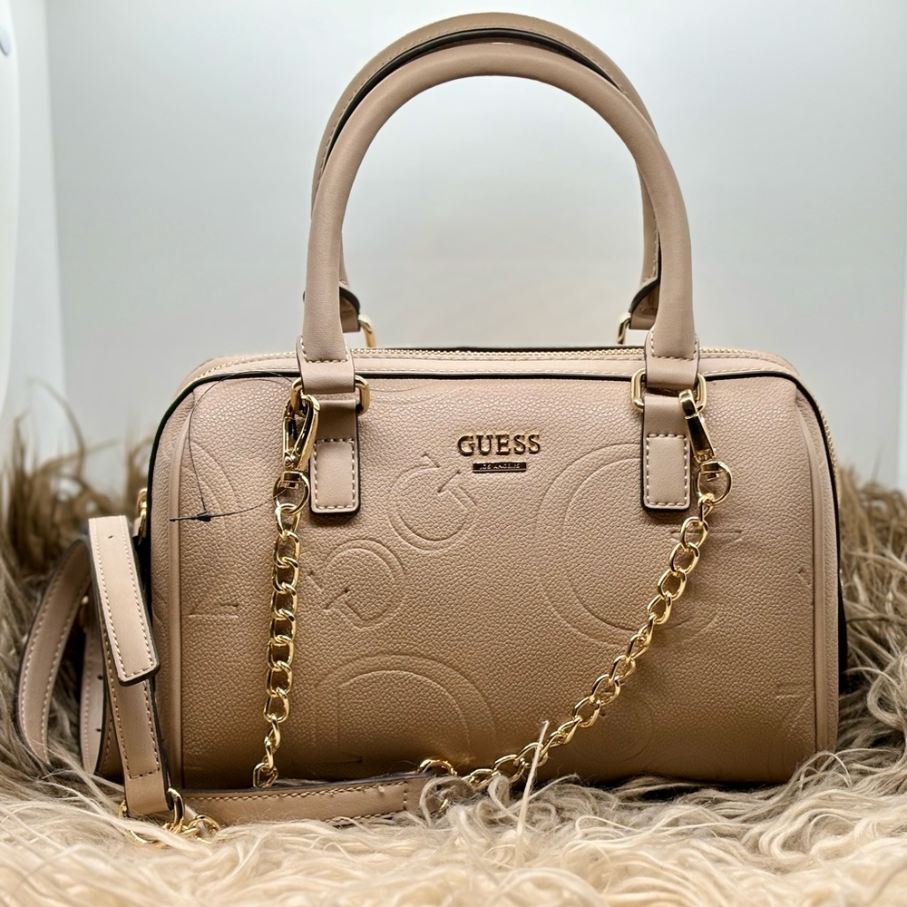 NEW Guess Women's Logo Mini Box Satchel Nevis Small Crossbody Color Latte